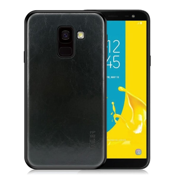 MOFI Samsung Galaxy J6 (2018) mobilskal plast silikon syntetläder - Svart Svart