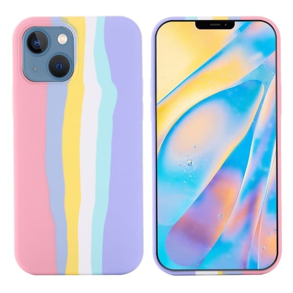 iPhone 15 Plus -puhelimen sateenkaareva silikonisuojus - Pinkki Pink