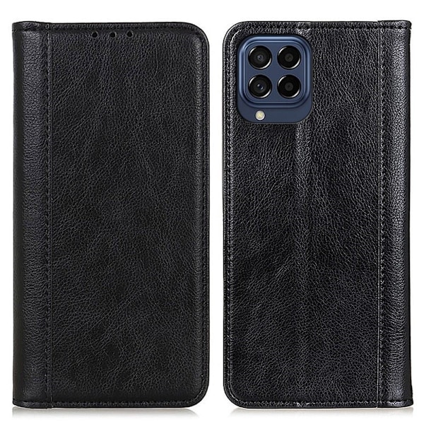 Äkta läder Samsung Galaxy M53 5G fodral med magnetisk stängning Svart