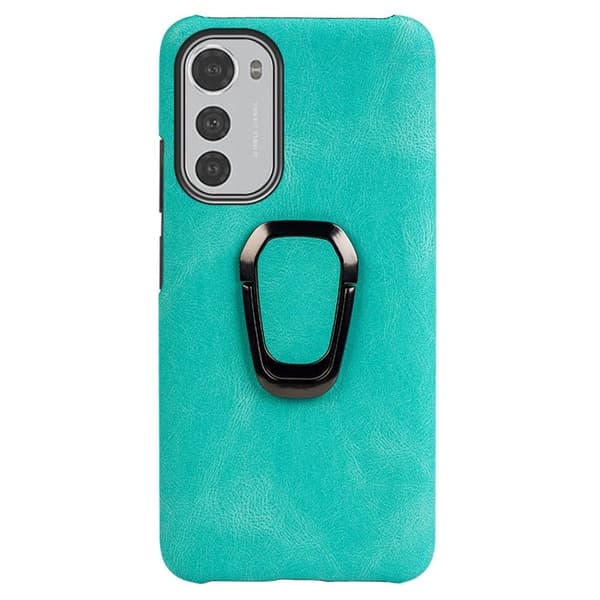 Stødsikker Læder Cover med Oval Stativ til Motorola Moto E32 - Mint Grøn Green