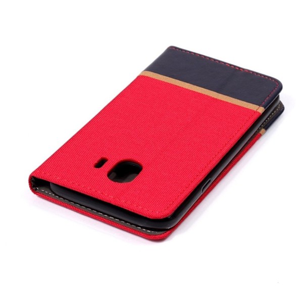 Samsung Galaxy J4 (2018) kangas tuntuinen liitetty nahkainen flip suojakotelo - Punainen Red