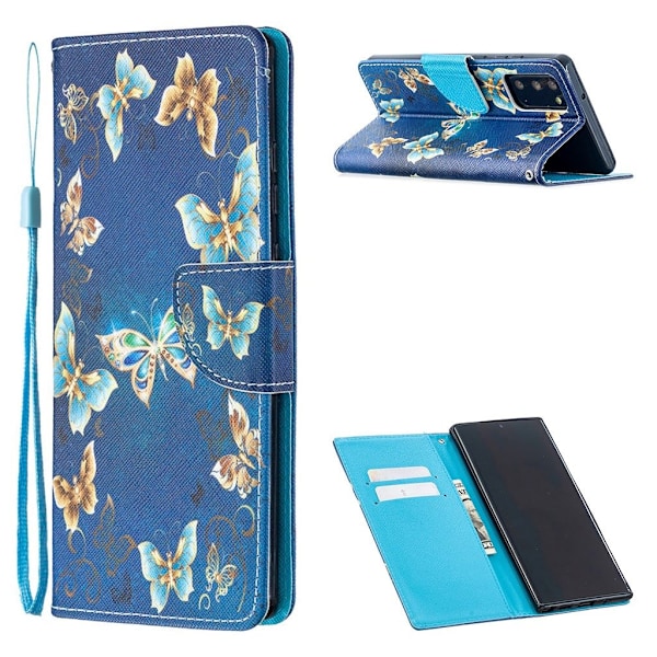 Wonderland Samsung Galaxy Note 20 Flip Etui - Sommerfugl Mønster Blue