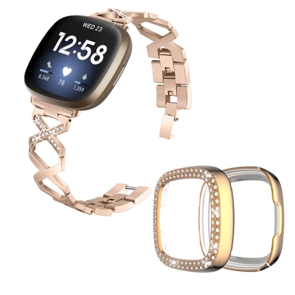 Fitbit Sense / Versa 3 X-shape with rhinestone décorated watch s Gold