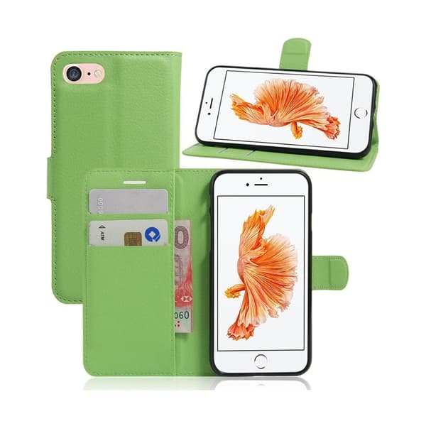 Laudrup iPhone 7 / 8 Litchi Grain Læder Pung Stand Case - Grøn Green