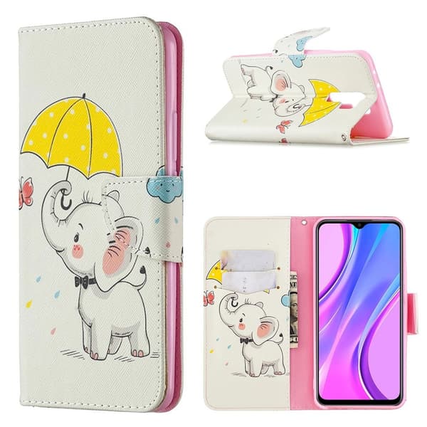 Wonderland Xiaomi Redmi 9 Flippetui - Elefant Holder en Paraply Multicolor