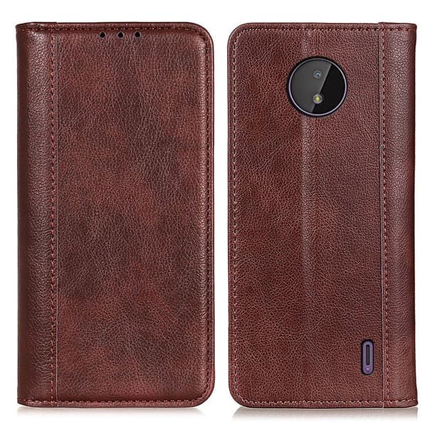Nokia C10 / Nokia C20 ægte læderetui med magnetisk lukning - Brun Brown