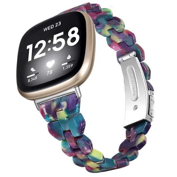 Fitbit Sense 2 / Versa 4 klokkerem i harpiksstil - Lilla Grønn Blomst Multicolor