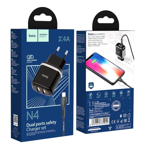 HOCO N4 Aspiring dual port charger set(for Lightning)(EU) - blac Black