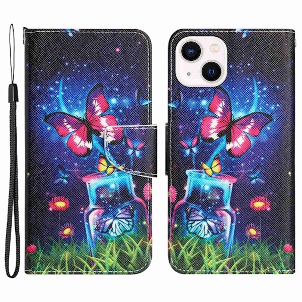 Wonderland iPhone 14 Läppäkotelo - Bottle / Perhonen Multicolor