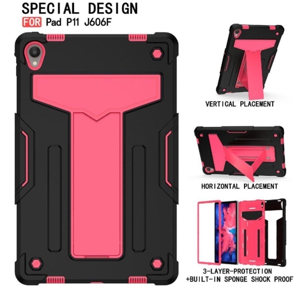Lenovo Tab P11 t-shaped kickstabd + silikone Cover - Sort / rose Pink