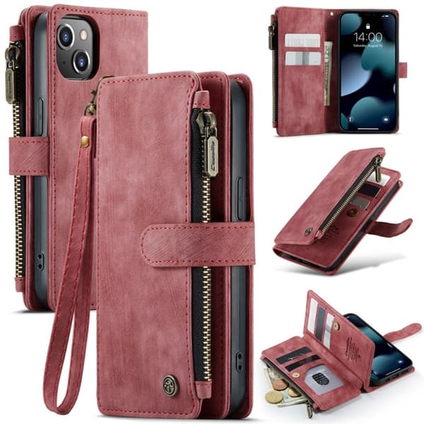 CaseMe iPhone 13 etui med lynlås og pung - Rød Red