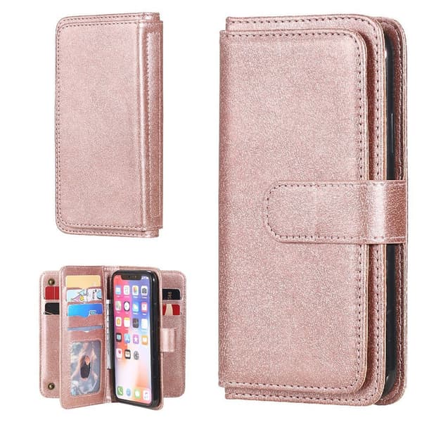 iPhone Xs / iPhone X etui med pung & 10 kortpladser – Pink Pink
