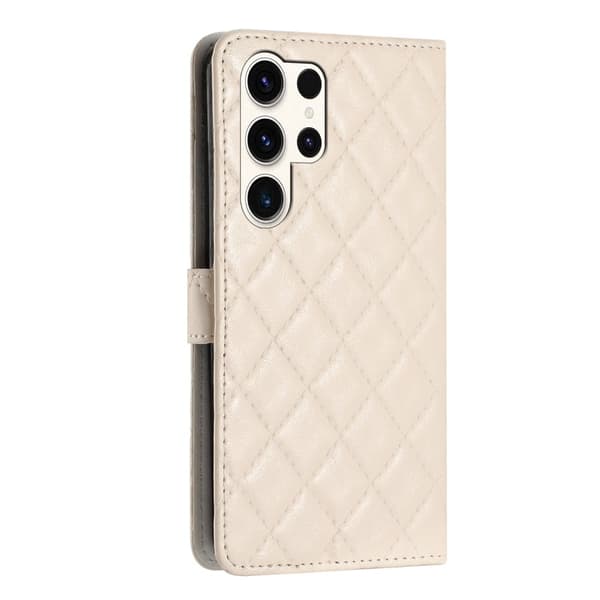 Funktionellt Samsung Galaxy S24 Ultra fodral med rombmönster - Vit Vit