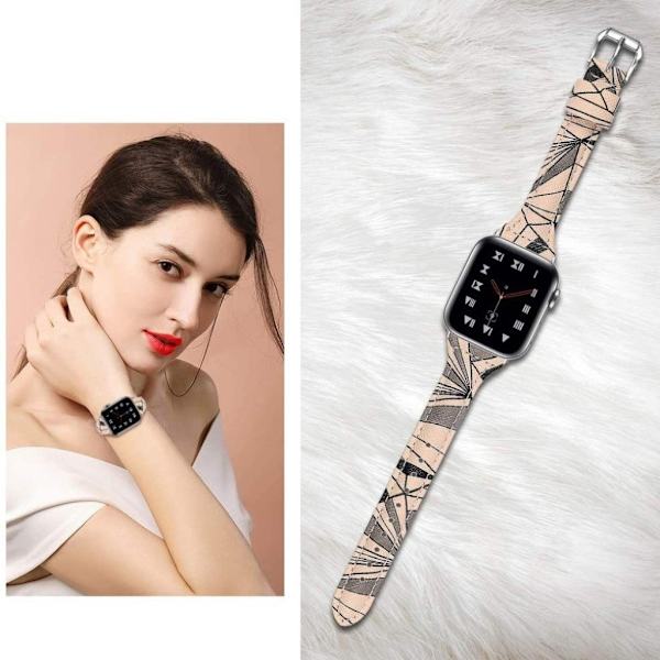 Apple Watch 40mm geometrisk læderurrem - Aprikos / Sort Brown