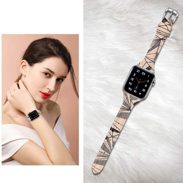 Apple Watch 40mm geometry leather watch strap - Apricot / Black Brun