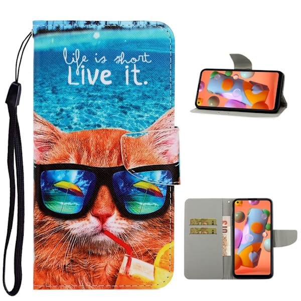 Wonderland Samsung Galaxy A11 flip kotelot - Ihana kissa silmälasit Multicolor