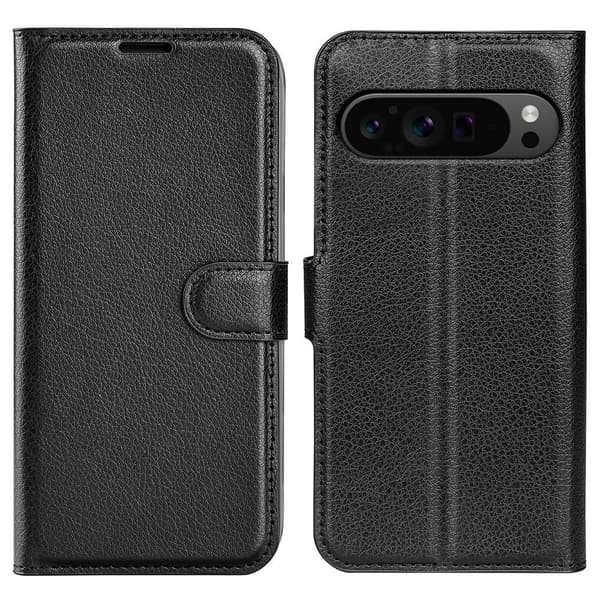 Hållbart konstläder Google Pixel 9 Pro XL fodral med plånbok - Svart Svart