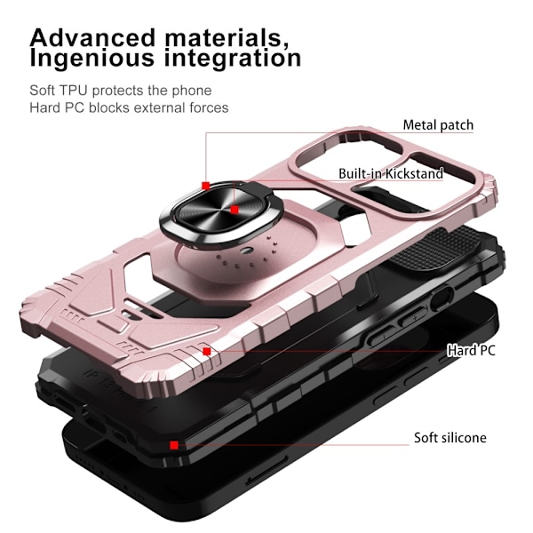 Slitstarkt hårdplastskal med mjuk insida och kickstand för iPhone 13 Mini - Roséguld Rosa