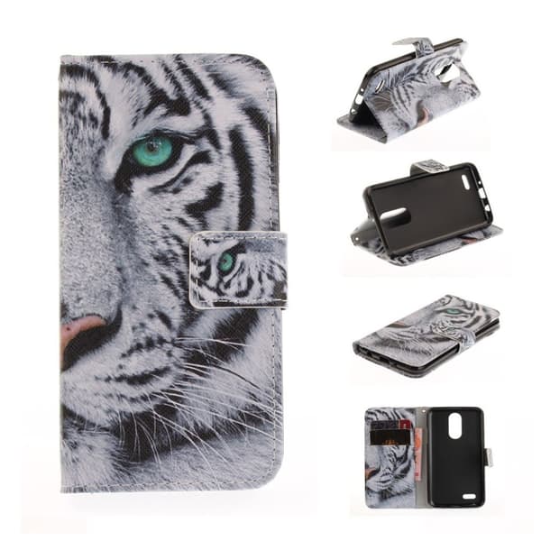 LG K4 2017 Mønstret PU Lær Flip Etui - Tiger Mønster White