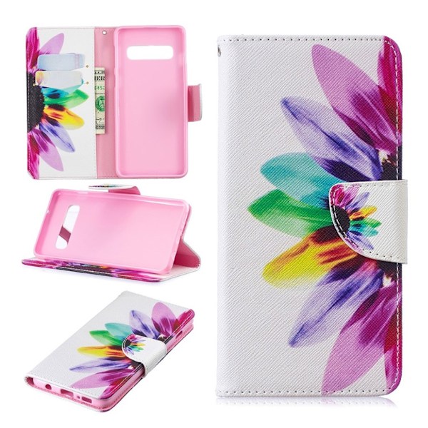 Samsung Galaxy S10 trykt mønster læder flip etui - Blomsterblade Multicolor