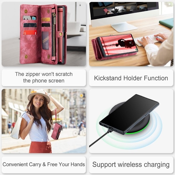CaseMe Samsung Galaxy S23 Ultra Zipper Lompakko - Punainen Red