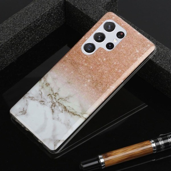 Marble Samsung Galaxy S22 Ultra Etui - Rødguld / Hvid Multicolor