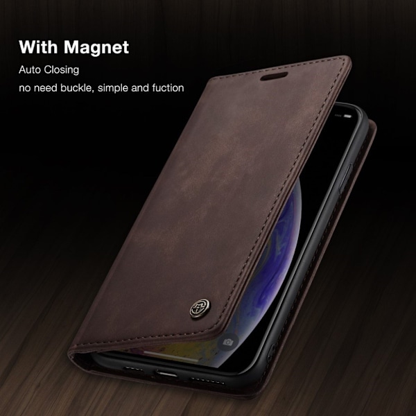 CASEME iPhone Xs Max plånboksfodral i läder - kaffe Brun