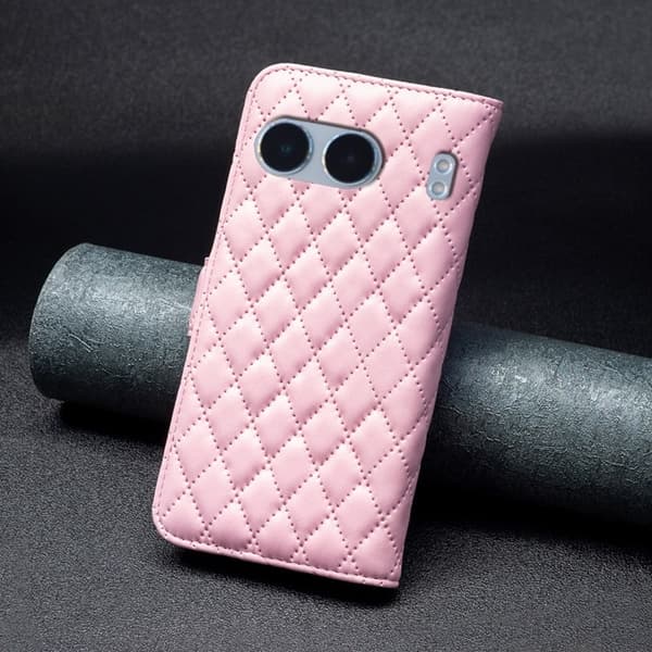 Rhombus mat OnePlus Nord 4 flip etui - Lyserød Pink