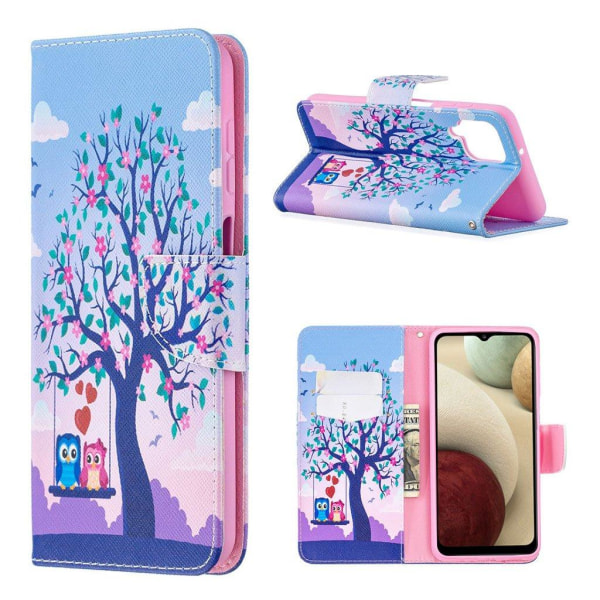 wonderland Samsung Galaxy A12 5G flip etui - Couple ugler og træ Multicolor