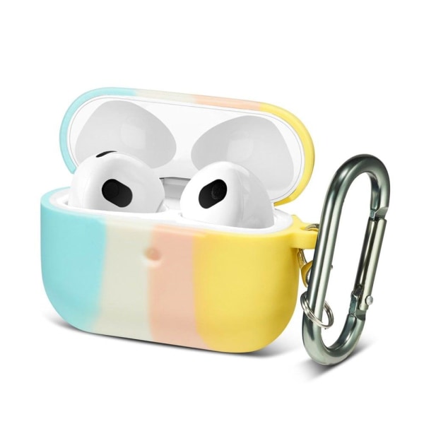 AirPods 3 rainbow gradient silicone case with carabiner - Cyan / Multicolor