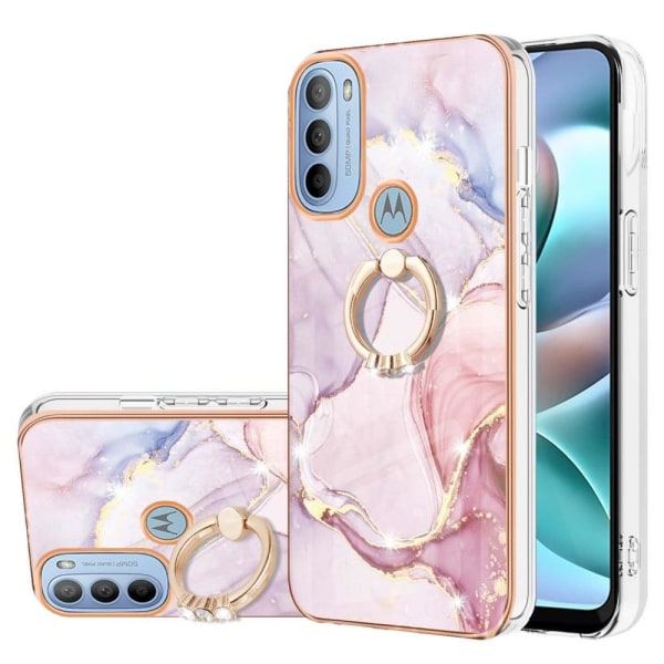 Marble Patterned Suojakuori With Ring Holder For Motorola Moto G41 / G31 - Rose Kulta Marble Haze Pink