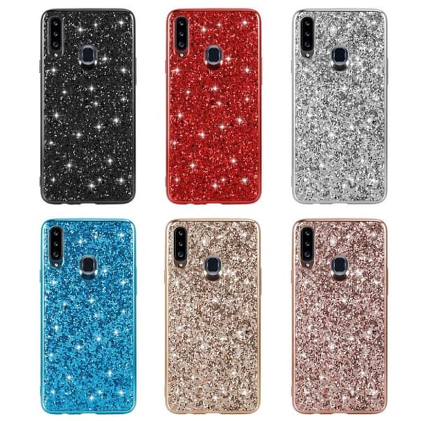 Glitter Samsung Galaxy A20s etui - Rød Red