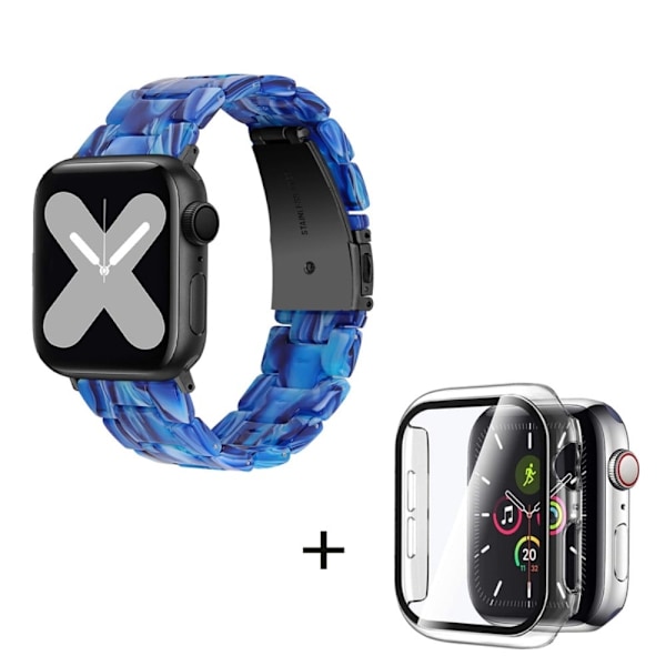Apple Watch SE 2022 (40mm) klockarmband med 3 pärlor i resin och genomskinligt hölje - Ljusblå Blå