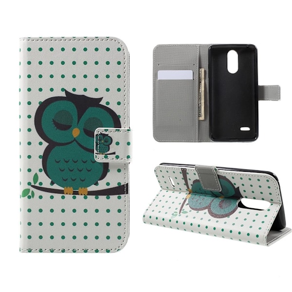 LG K4 2017 Owl stil PU læder flip taske - Ugle Sover Green