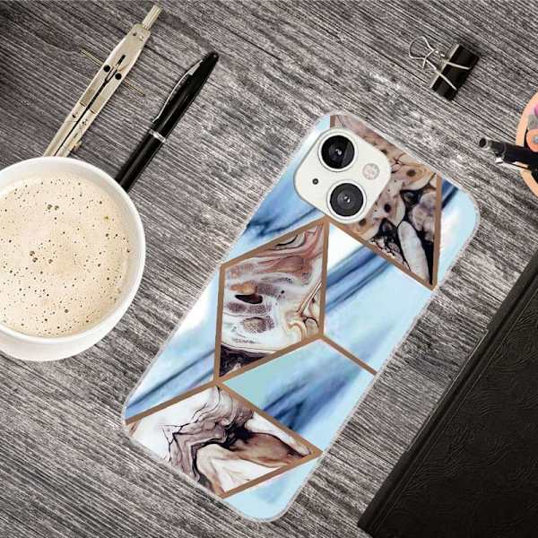 Marble design iPhone 14 cover - Himmelblå Og Brun Marmor Multicolor