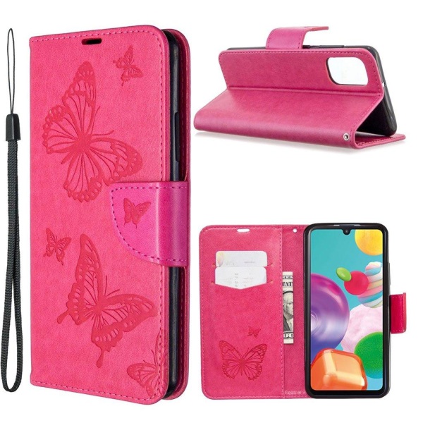 Butterfly läder Samsung Galaxy A41 fodral - Rosa Rosa