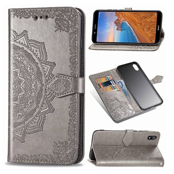 Mandala läder Xiaomi Redmi 7A fodral - Silver/Grå Silvergrå