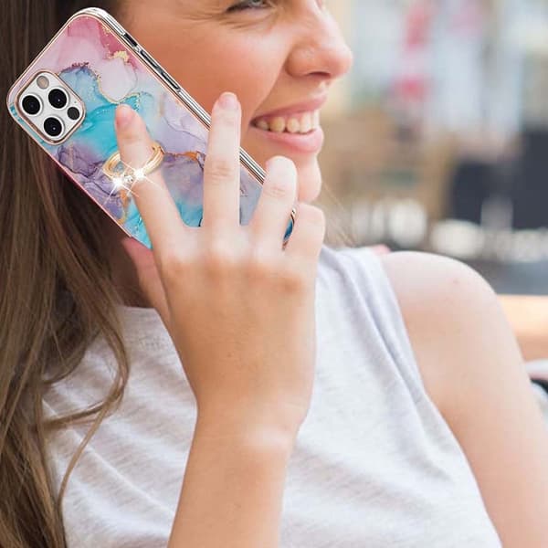 Marble Mønstret Deksel med Ring Holder til iPhone 12 Pro Max - Milky Way Klinkekule Blue Multicolor