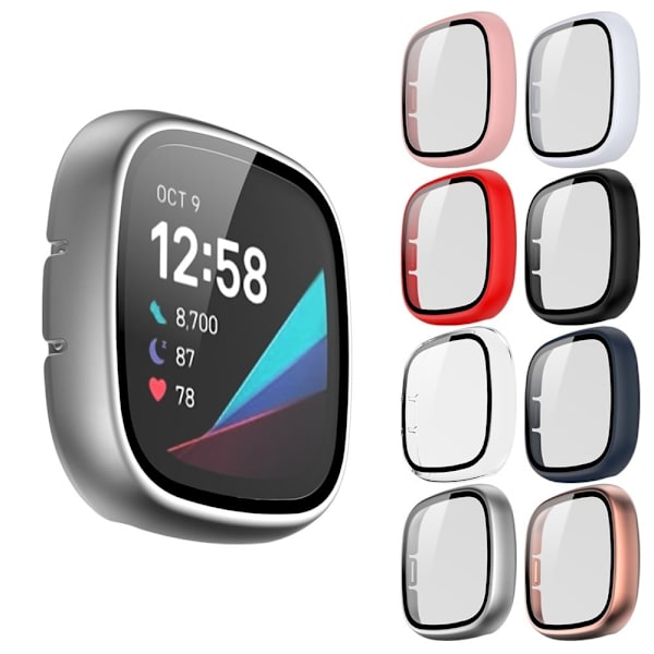 Fitbit Sense / Versa 3 mat hårdt cover med hærdet glas - Sølv Silver grey
