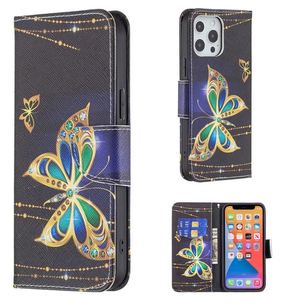Wonderland iPhone 13 Pro flip etui - Sommerfugle Som Smykke Multicolor