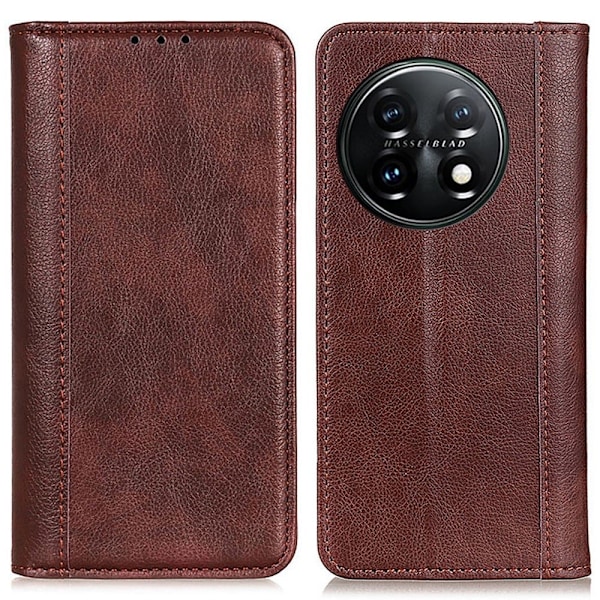 Lompakko-style Aitoa Nahkaa Läppäkotelo For OnePlus 11 - Ruskea Brown