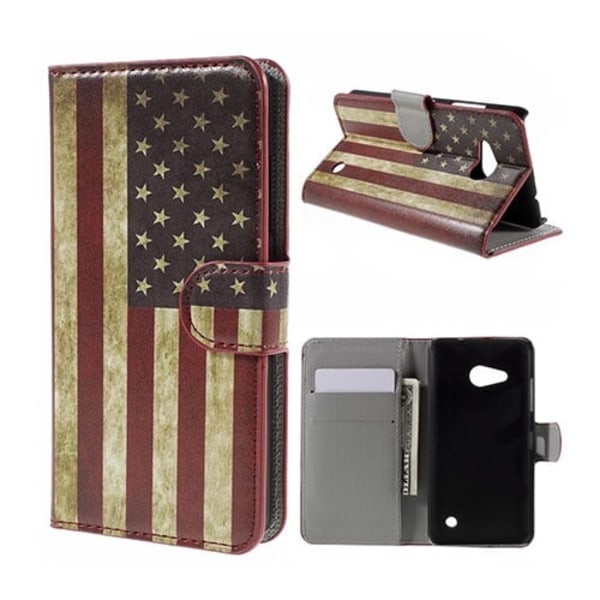 Moberg Microsoft Lumia 550 Læder Etui - Retro Amerikansk Flag Multicolor