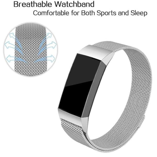 Fitbit Charge 3 lyxig milanesisk klockarmbandsersättning - Storlek: L / Silver Silvergrå