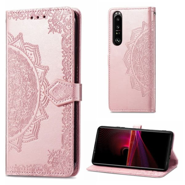 Mandala Sony Xperia 1 III Flip Etui - Rødguld Pink