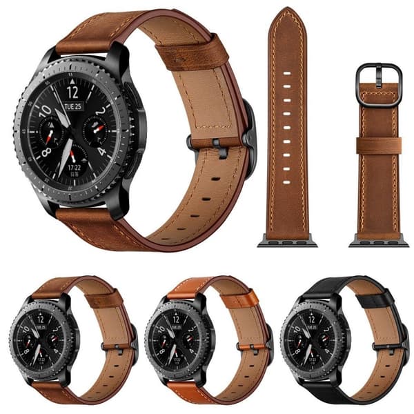 Urrem i okselæder til Samsung / TicWatch / Amazfit-ur - Sort Black