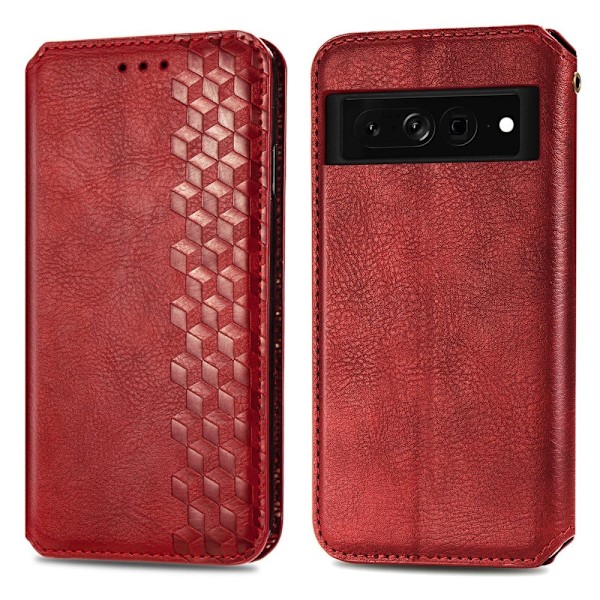 Læder Etui med A Stilfuldt Rhombus Tryk til Google Pixel 7 Pro - Rød Red