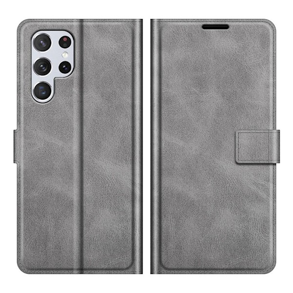 Hållbart konstläder Samsung Galaxy S22 Ultra fodral med plånbok - Silver/Grå Silvergrå