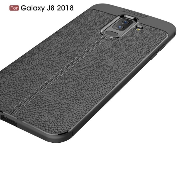 Samsung Galaxy J8 (2018) beskyttelsesetui i silikone- og plastik med Litchi tekstur - Sort Black