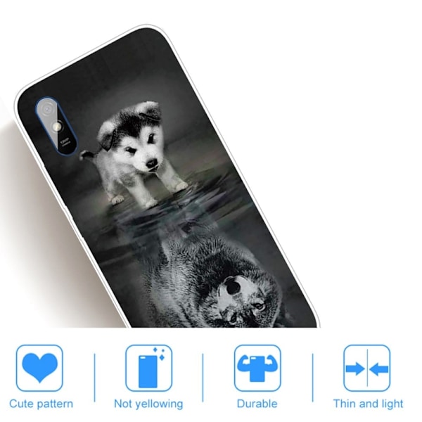 Deco Xiaomi Redmi 9A Suojakotelo - Koira / Wolf Silver grey