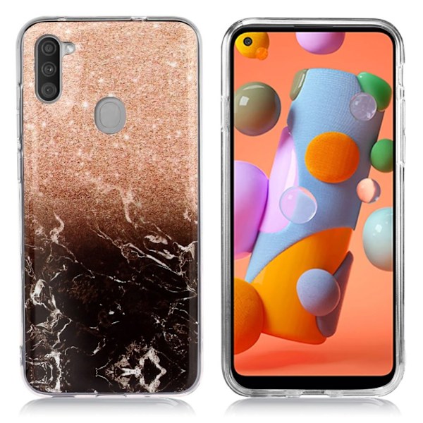 Marble Samsung Galaxy A11 Cover - Blomme / sort marmor Black